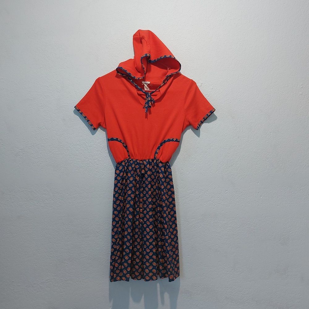 Vintage Cinderella Dress Red Blue Yellow Paisley Print Hooded Dress Girls